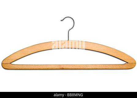 a wooden coat hanger isolated on white with clipping path Stock Photo