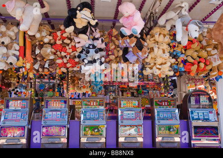 One-armed bandits, electronic slot machine arcade games at Middelburg fair, Zeeland, Netherlands Stock Photo