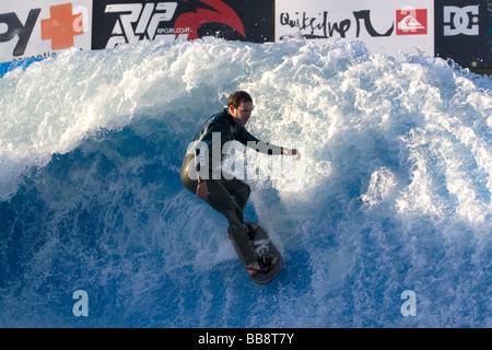 Man surfing on a man made wave machine at Mission Beach San Diego Southern California USA  Stock Photo