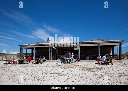 Delapidated beach restaurant Platja des Trenc Mallorca Spain Stock Photo