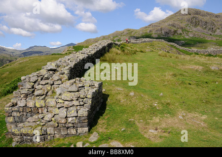 Hardknott Pass and Roman Fort in the English Lake District. Stock Photo