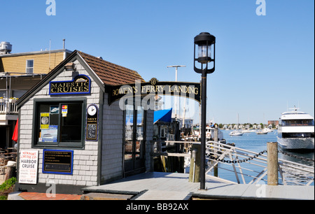 Bowens Ferry Landing on Bowens Wharf in Newport Rhode Island on the harbor with signs Stock Photo