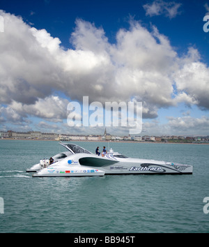 Earthrace eco boat at Weymouth in Dorset, UK. Only available on Alamy Stock Photo