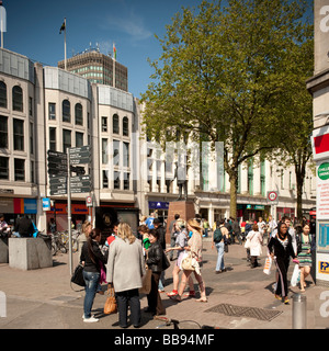 Shoppers on Queens Street Cardiff City centre Wales UK Stock Photo