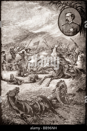 Death of General George Armstrong Custer and soldiers of the 7th Cavalry at Battle of Little Bighorn June 25, 1876. Stock Photo