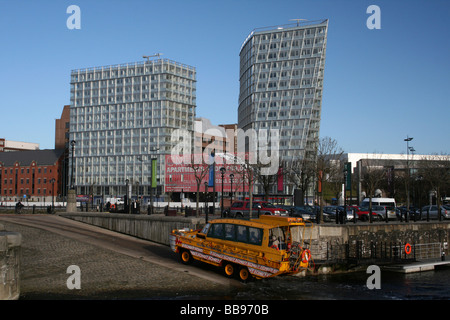 Yellow Duckmarine Leaving The Albert Dock, Liverpool, Merseyside, UK Stock Photo