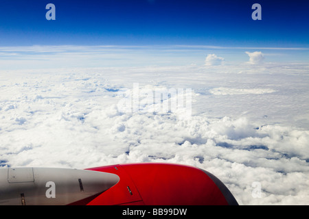 Cloud formations over Kenya viewed from the Kenya Airways morning flight from Niarobi to Lilongwe Stock Photo