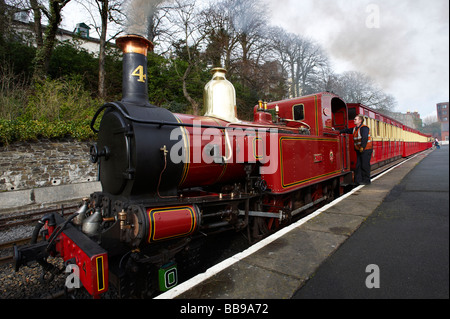 train Driver on the footplate at Douglas Train Station, Douglas, Isle Of Man Stock Photo