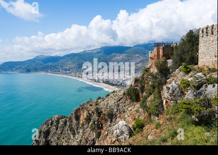 View over Kleopatra Beach from the Inner Castle (Ic Kale), Alanya, Mediterranean Coast, Turkey Stock Photo