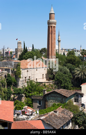 View of the Yivli Minare (Fluted Minaret) over the roofs of Kaleici (the OldTown), Antalya, Mediterranean Coast, Turkey Stock Photo