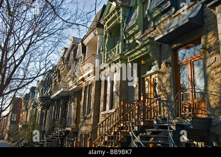 Typical Montreal street Plateau Mont Royal Stock Photo