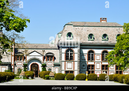 Front exterior of Belcourt Castle mansion on Bellevue Avenue in Newport Rhode Island Stock Photo
