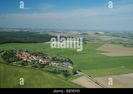 Aerial view of Hemilly village in Lorraine region in summertime - France Stock Photo