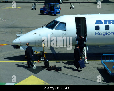 Embraer ERJ-145 regional jet of the company Regional (flying for Air France) on the parking at Lyon Saint Exupery airport Stock Photo