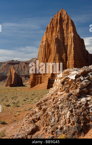 Temple of the Sun and Temple of the Moon Capitol Reef National Park Utah USA Stock Photo