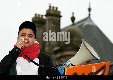 gaza protest birmingham in 2009 protest about israels invasion of gaza in november 2008 with man with a megaphone shouting Stock Photo