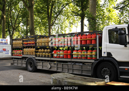 Gas bottle delivery to service station France Stock Photo