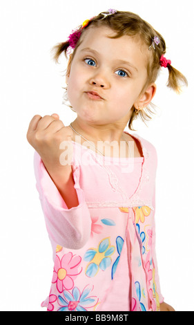 Angry little girl Isolate on white Stock Photo