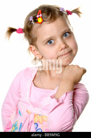 Angry little girl Isolate on white Stock Photo