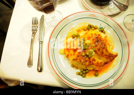 Lamb with bechemel sauce (Elbasan tava) as served at Haci Abdullah, a restaurant in Istanbul. Stock Photo