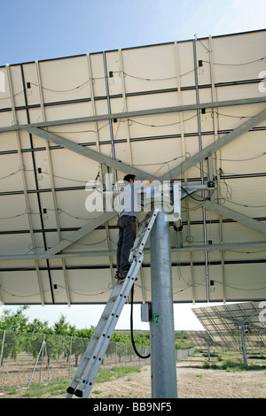 Solar panels reparation. Arbeca Lleida, Spain Stock Photo