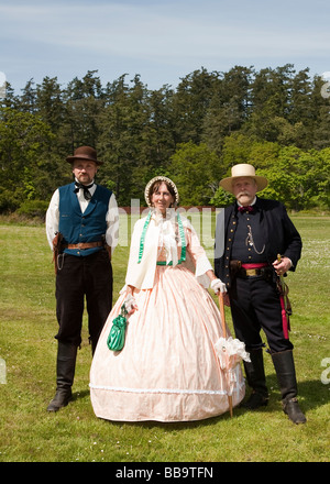 Portrait of people in historic dress Military demonstration at Fort Rodd Hill in Victoria BC Canada  Stock Photo