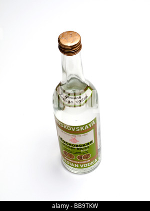 Cut out of a bottle of Genuine Russian Vodka imported from the USSR in 1988 on a white background Stock Photo