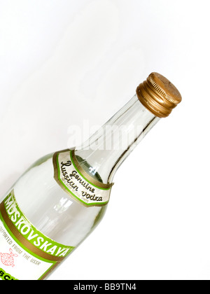 Cut out of a bottle of Genuine Russian Vodka imported from the USSR in 1988 on a white background Stock Photo