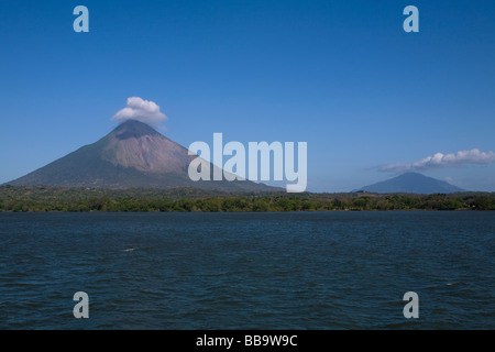 View of la Isla de Ometepe Island with its two active volcanoes from the San Jorge ferry Nicaragua Stock Photo