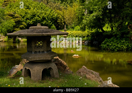 Stone lantern in the Japanese Tea Garden, Golden Gate Park, San Francisco, California, United States. Stock Photo