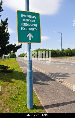 Road sign: Emergency Services Rendezvous Point North for Belfast City Airport Stock Photo