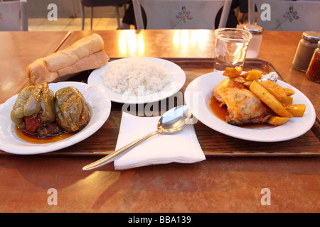 Istanbul Turkey tray of simple local regional Turkish food served at a Lokantasi self service cafe in the Gulhane district Stock Photo