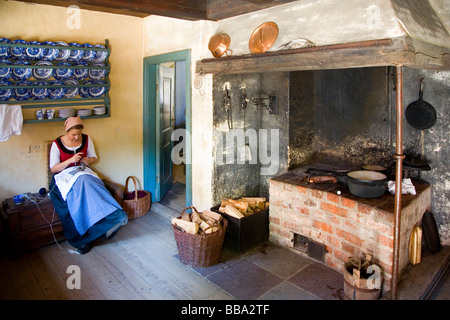 Kitchen in the Old Town open-air museum, Aarhus, Denmark Stock Photo