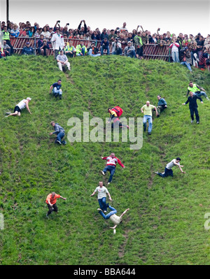 The annual cheese rolling event at Coopers Hill in the Cotswolds, May 25th 2009. Stock Photo