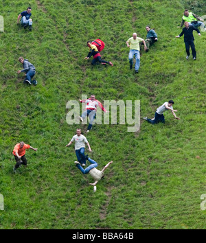 The annual cheese roling event at Coopers Hill in the Cotswolds, May 25th 2009. Stock Photo