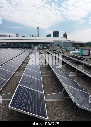 Solar panels on a roof of a building Stock Photo