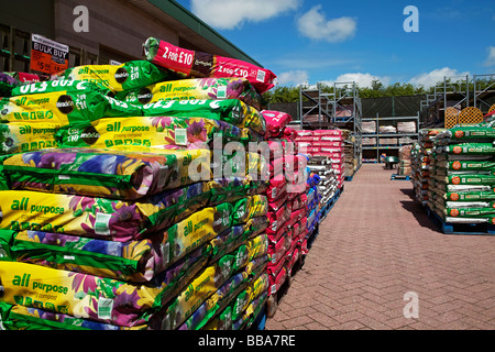 grow bags and compost for sale at a garden centre in cornwall,uk Stock Photo