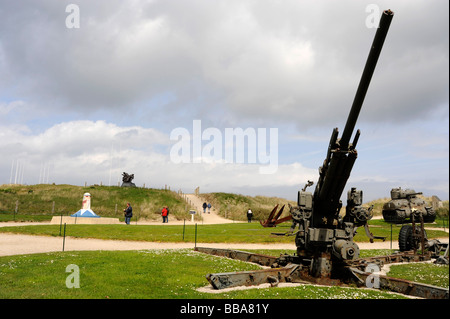 D-Day 90mm flak Utah beach Sainte Marie du Mont Manche Normandy France WWII Stock Photo