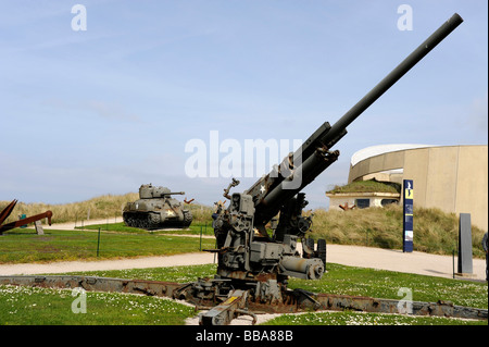 D-Day 90mm flak Sherman tank Landing museum at Utah beach Sainte Marie du Mont Manche Normandy France WWII Stock Photo