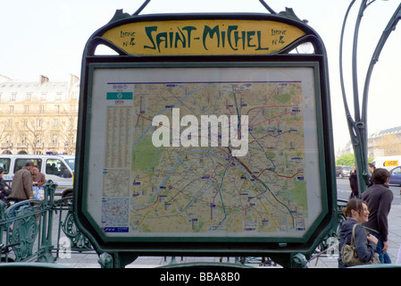 Map of the Paris Metro outside the Saint Michel station Stock Photo