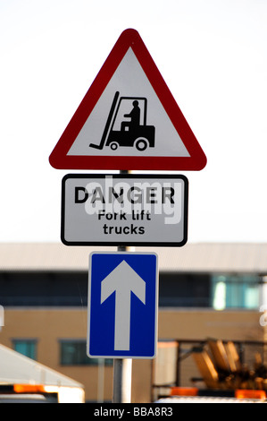 Fork Lift Trucks Operating Danger Notice Stock Photo