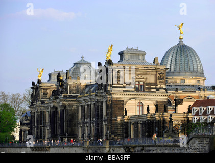 Bruehl's Terrace in front of the Dresden Academy of Fine Arts building, and glass dome of the Saxonian Art Society, known as le Stock Photo