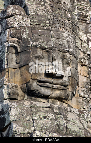 Huge face of the Bodhisattva Lokeshvara chiselled in stone, also called Avalokiteshvara, Bayon Temple, Angkor Thom, UNESCO Worl Stock Photo