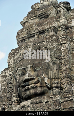 Huge face of the Bodhisattva Lokeshvara chiselled in stone, also called Avalokiteshvara, Bayon Temple, Angkor Thom, UNESCO Worl Stock Photo