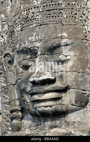 Huge face of the Bodhisattva Lokeshvara chiselled in stone, also called Avalokiteshvara, Bayon Temple, Angkor Thom, UNESCO Worl Stock Photo