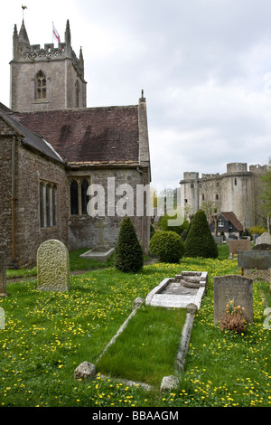 Nunney All Saints Church and Castle Somerset Stock Photo