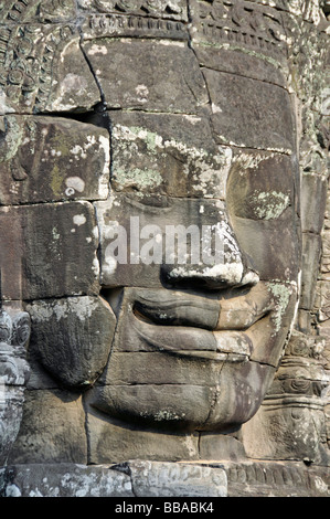 Huge face of the Bodhisattva Lokeshvara chiselled in stone, also called Avalokiteshvara, Bayon Temple, Angkor Thom, UNESCO Worl Stock Photo