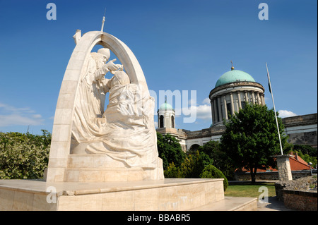 The monument commemorating the coronation of St Stephen near The Basilica in Esztergom Hungary Stock Photo