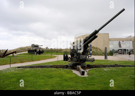 D-Day 90mm Flak Landing museum at Utah beach Sainte Marie du Mont Manche Normandy France WWII Stock Photo