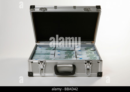 A case full of one hundred euro bills Stock Photo